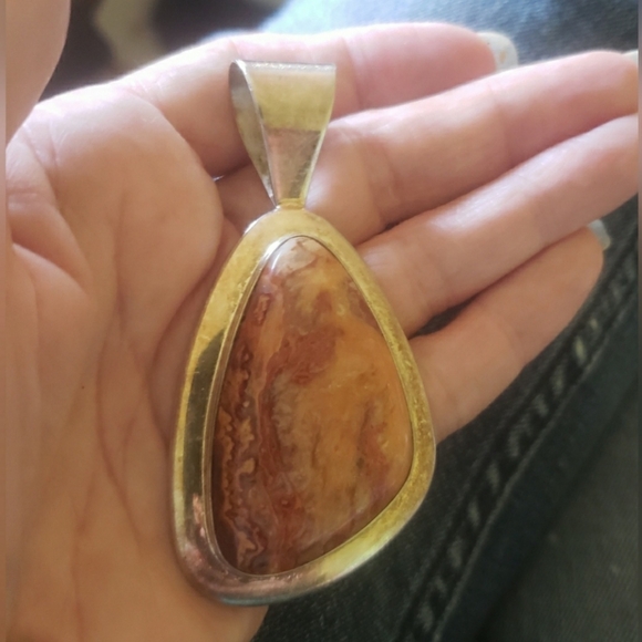 Vintage Sterling Silver Jay King DTR Trading Company Large Brown Jasper Pendant - Picture 9 of 11